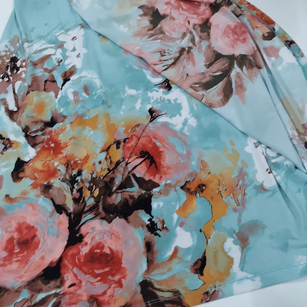 Connected Apparel Floral Print Ruched Wrap Look Midi Dress - Picture 7 of 14